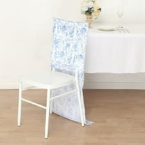 BalsaCircle White Satin Chiavari Dining Chair Back Slipcover Blue Floral Print Party Events Decorations