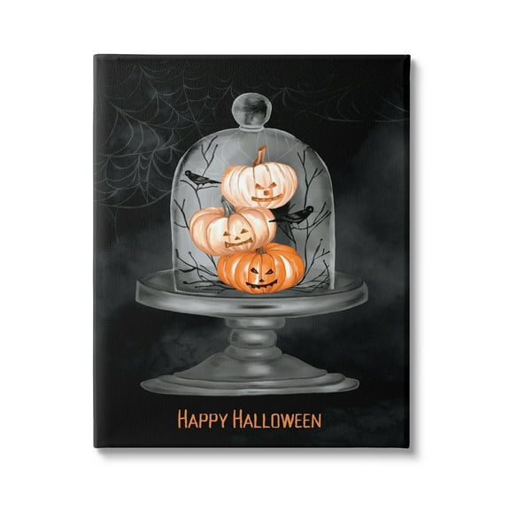 Stupell Industries Halloween Pumpkins & Crows Holiday Painting Gallery Wrapped Canvas Print Wall Art, 16 x 20