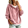 thumbnail image 4 of Women's Velvet Hoodie,Long Sleeve Drawstring Pullover Sweatshirt,Loose Fit Casual Fall and Winter Top, 4 of 9