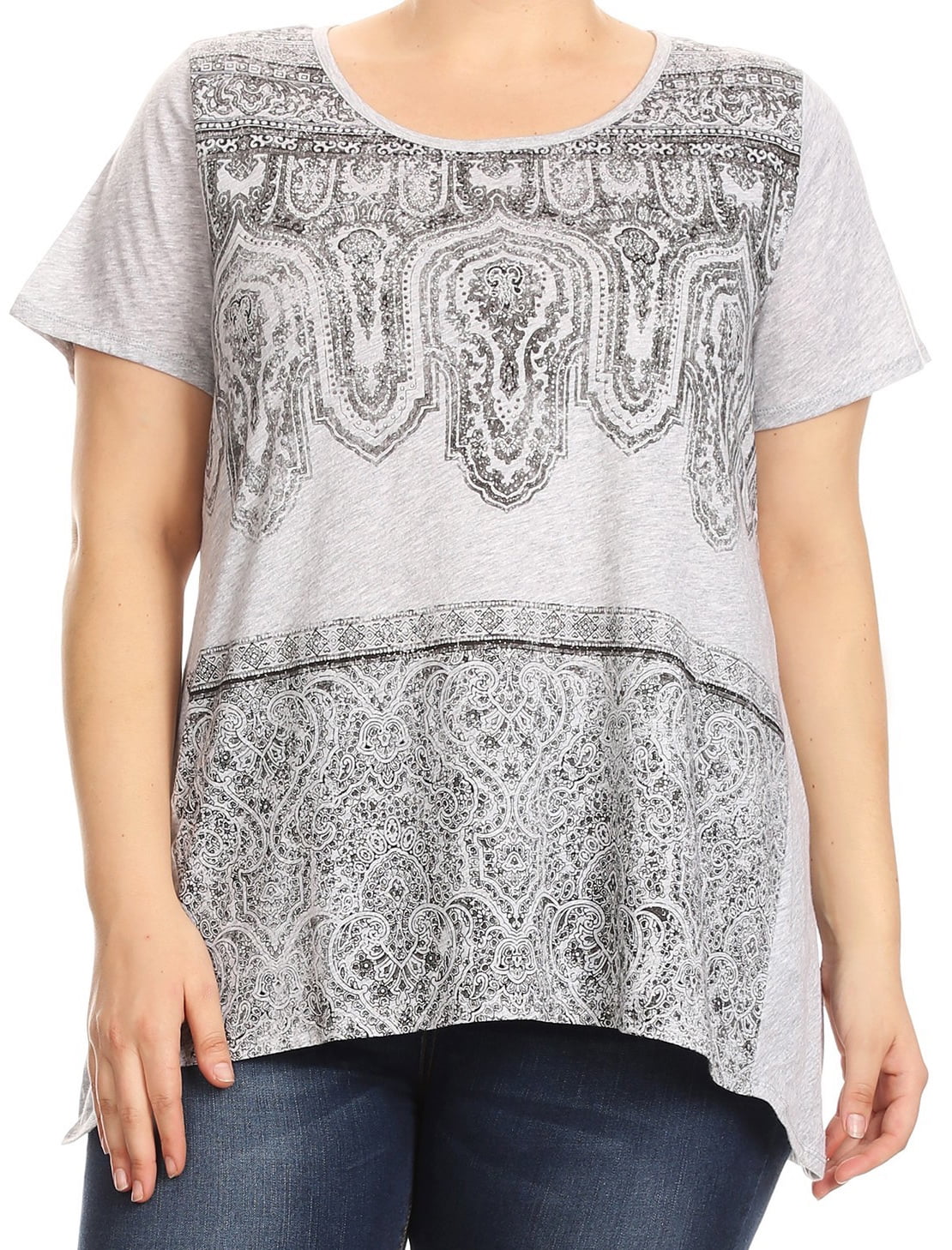 Dreamer P - Plus Size Woman Short Sleeve Lace Rhinestones Blouse T ...