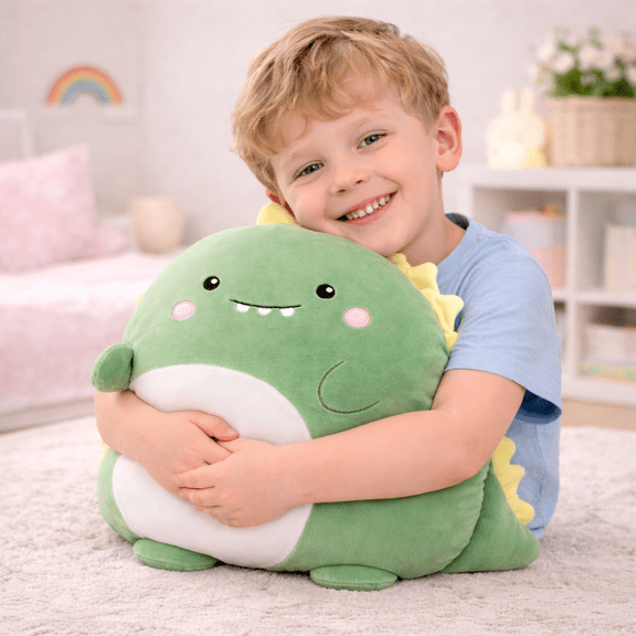 Cute Dinosaur Plush Pillow 16in, Soft Dino Stuffed Animal Hugging Pillow Toy for Kids, Dinosaur Plush Toy Gift for Boys Girls