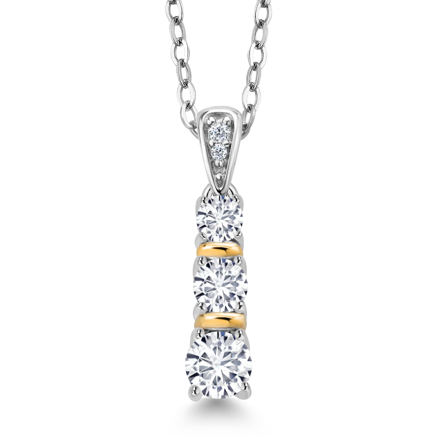 Gem Stone King 0.54 Cttw Round White Lab Grown Diamond Pendant Necklace for Women | 925 Silver and 10K Yellow Gold | Gemstone April Birthstone | DEF Color | VVS-VS Clarity | With 18 inch Chain
