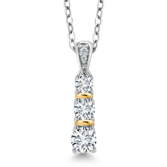 Gem Stone King 0.54 Cttw Round White Lab Grown Diamond Pendant Necklace for Women | 925 Silver and 10K Yellow Gold | Gemstone April Birthstone | DEF Color | VVS-VS Clarity | With 18 inch Chain