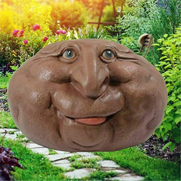 Resin Yard Rock Face Garden Art, Stone Faces Garden Ornaments