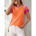 thumbnail image 2 of Women'S Color Block Tops Casual Crewneck Short Sleeve Pullover Sweater Knit Beach Vacation Clothes Orange XL, 2 of 9