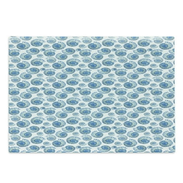 Shells Cutting Board, Watercolor Illustration of Chesnut Turban Type Shell Top View Nautical, Decorative Tempered Glass Cutting and Serving Board, Large Size, Blue Pale Blue White, by Ambesonne