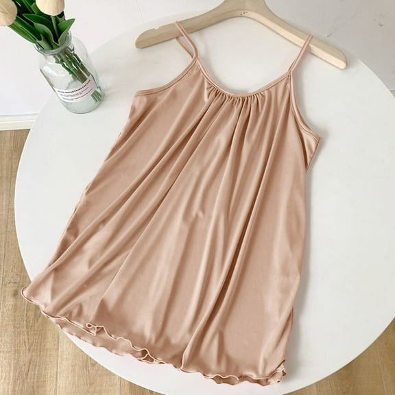 Taylonsss Womens Solid Round Neck Ruffle Gathered Loose Fit Sleeveless Camisole Casual Everyday Silk-Like Tank Top