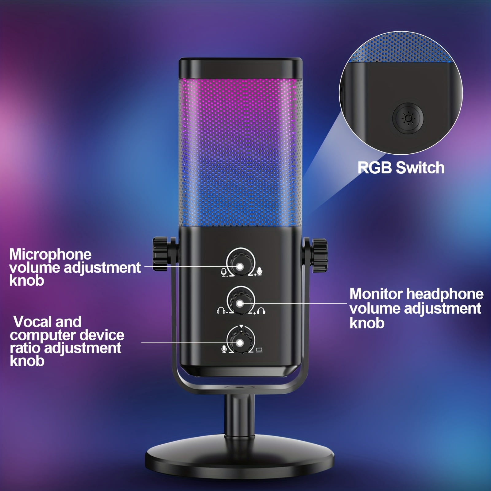 Gaming Microphone: Microphone Condenser Mic for -PC Mic, RGB Lighting, Gain Knob, AI Noise Cancelling for Gamer-Podcast Mic Kit for Streaming Recording Studio YouTube Content Creation Online Chat