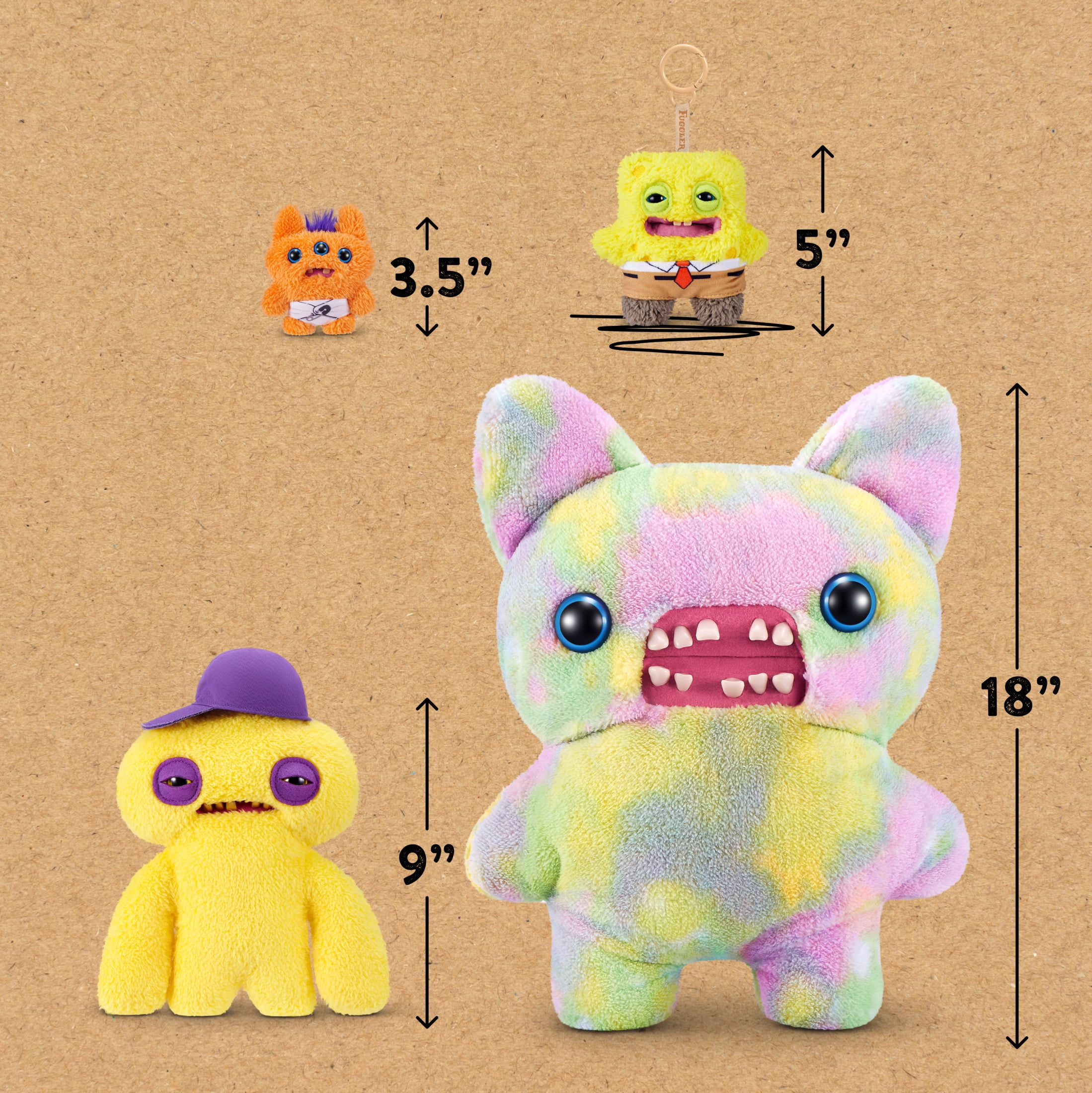 Fuggler SpongeBob Key Rings 5 inch (SquarePants), Funny Ugly Monster Plush Keychain by ZURU