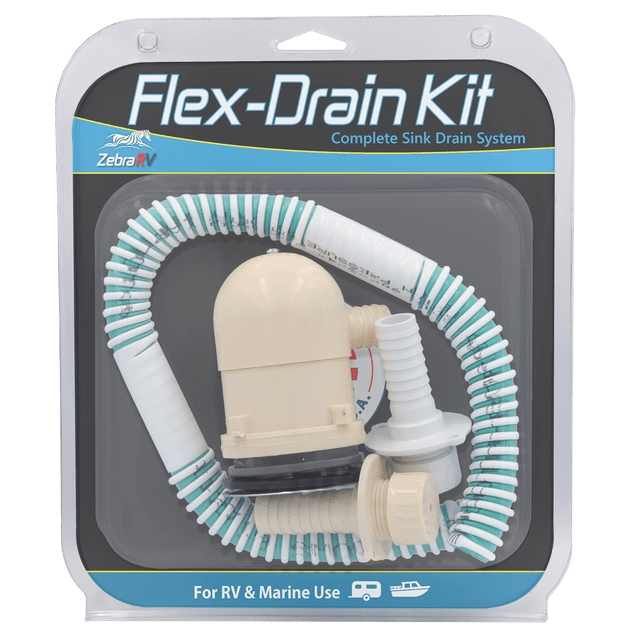 Zebra RV Waste Water Drain RFDK40 Flex-Drain Kit; For RV And Marine Applications