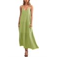 thumbnail image 4 of Spaghetti Straps Women Summer Maxi Dress Casaul Solid V-Neck Backless Cami Dresses with Pockets, 4 of 6