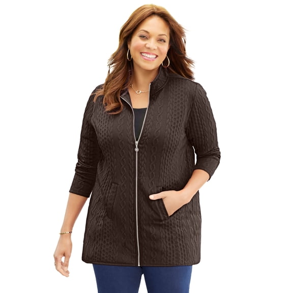 Catherines Women's Plus Size Zip-Front Cable Jacket