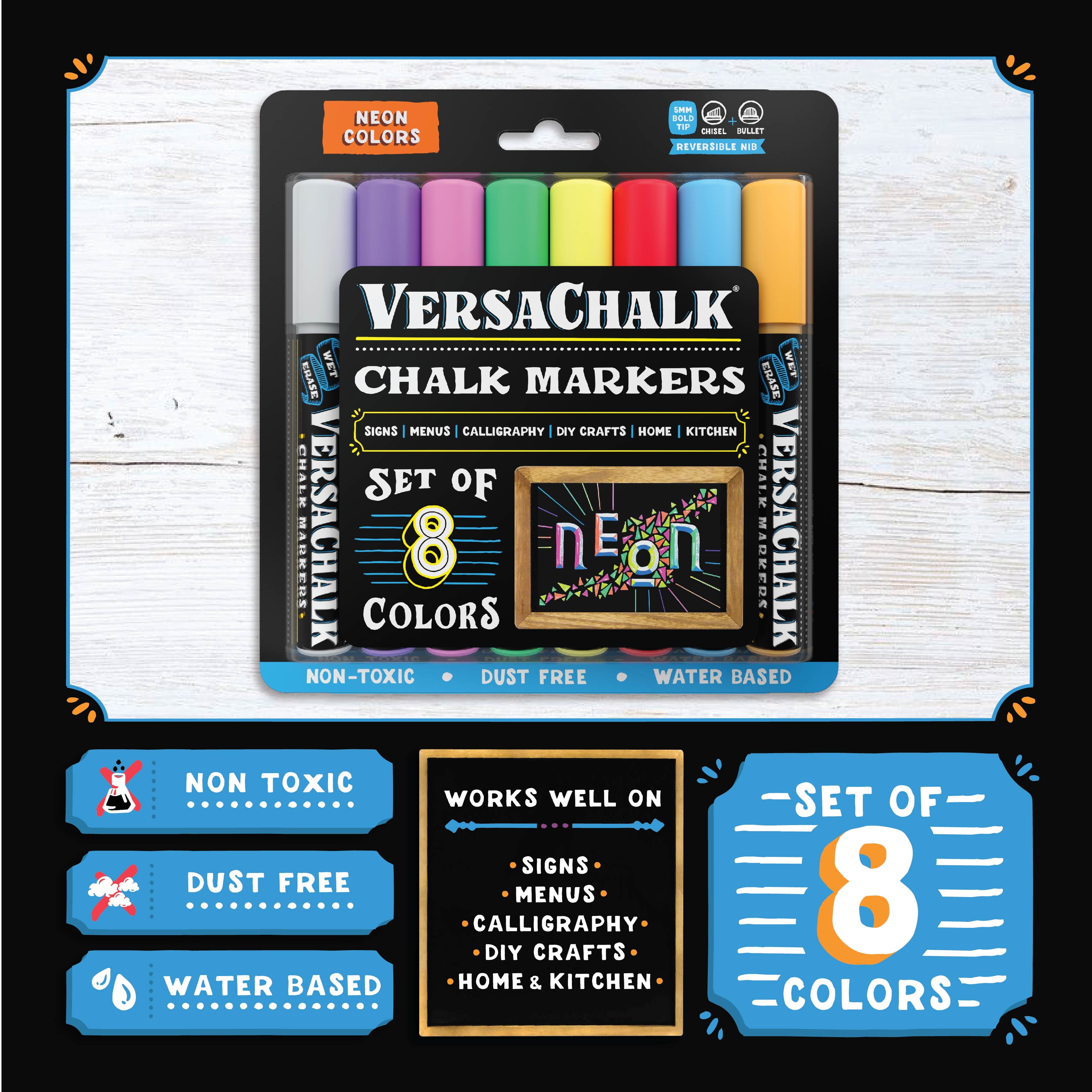 Versachalk Fine Liquid Chalk Markers 8/Pkg-Neon