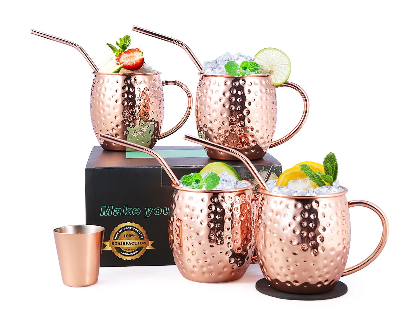 The Moscow Mule Cocktail Gift Set Includes Cocktail Kit and Set of 2 Moscow Mule Copper Mugs 