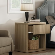 SICOTAS Fluted Nightstands for Bedroom Set of 2, Farmhouse Bedside Tables with Drawer & Open Shelf, Wood End Table for Living Room in Oak