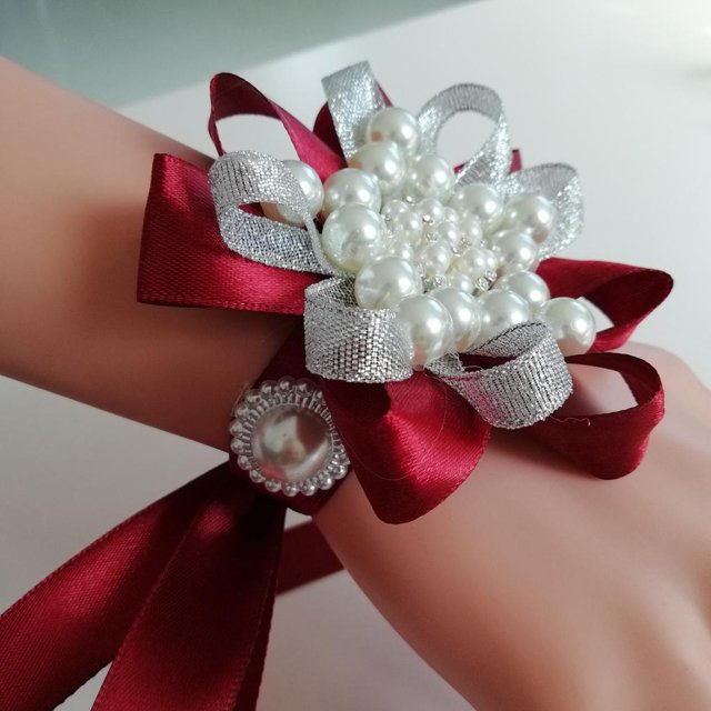 Flor de muñeca BLESIY Material Tela Vino rojo