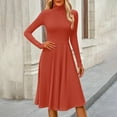 thumbnail image 3 of Women's Casual Fashion High Neck Long Sleeve Solid Color Midi Dress, Fall and Winter Comfortable Dress for Casual Outings, Soft and Breathable Fabric,Saffron,2XL, 3 of 7