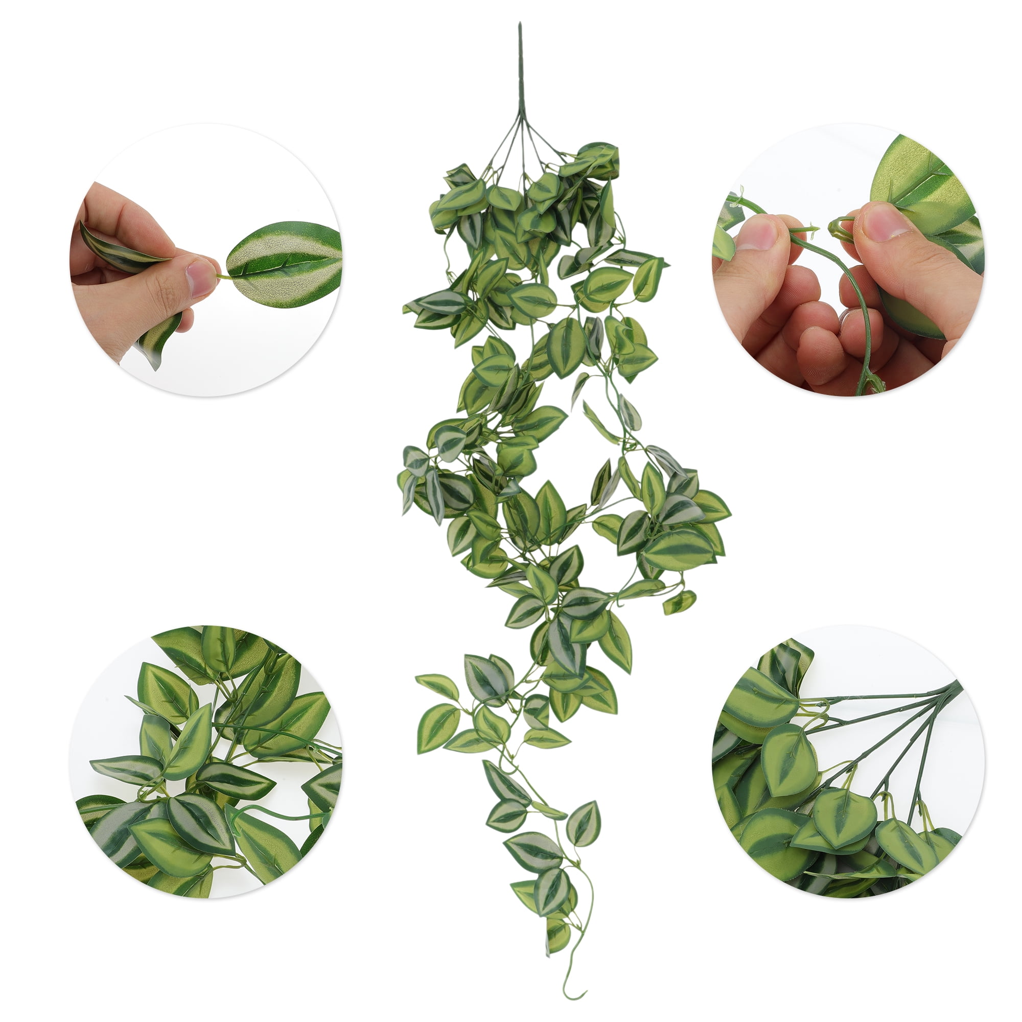 Unique Bargains 2pcs Fake Vines 41.34" Plastic Green Leaves Artificial Hanging Plants