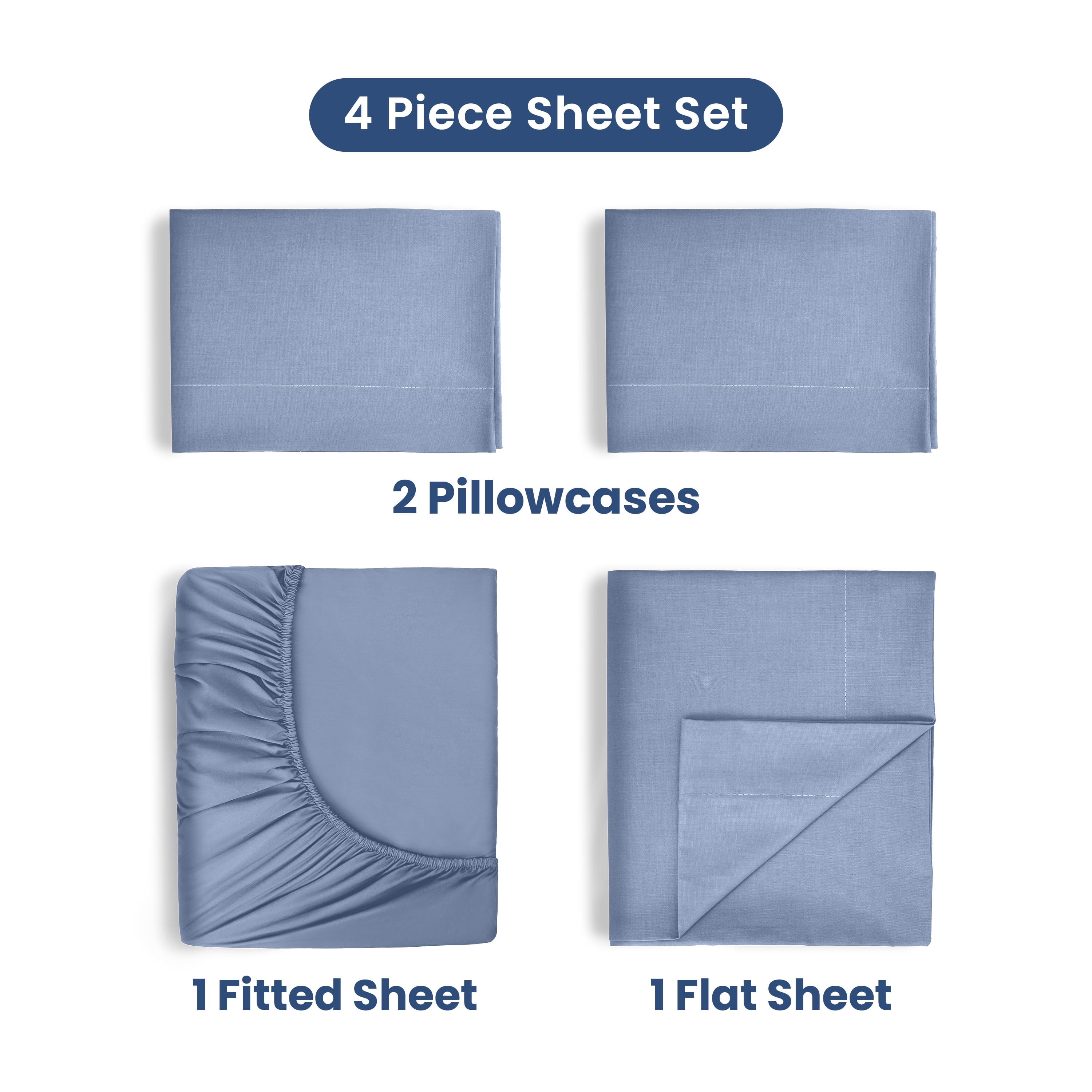 Soft Lightweight 400TC 100% Cotton Sateen Bed Sheet Set – 4-Piece Full – Blue