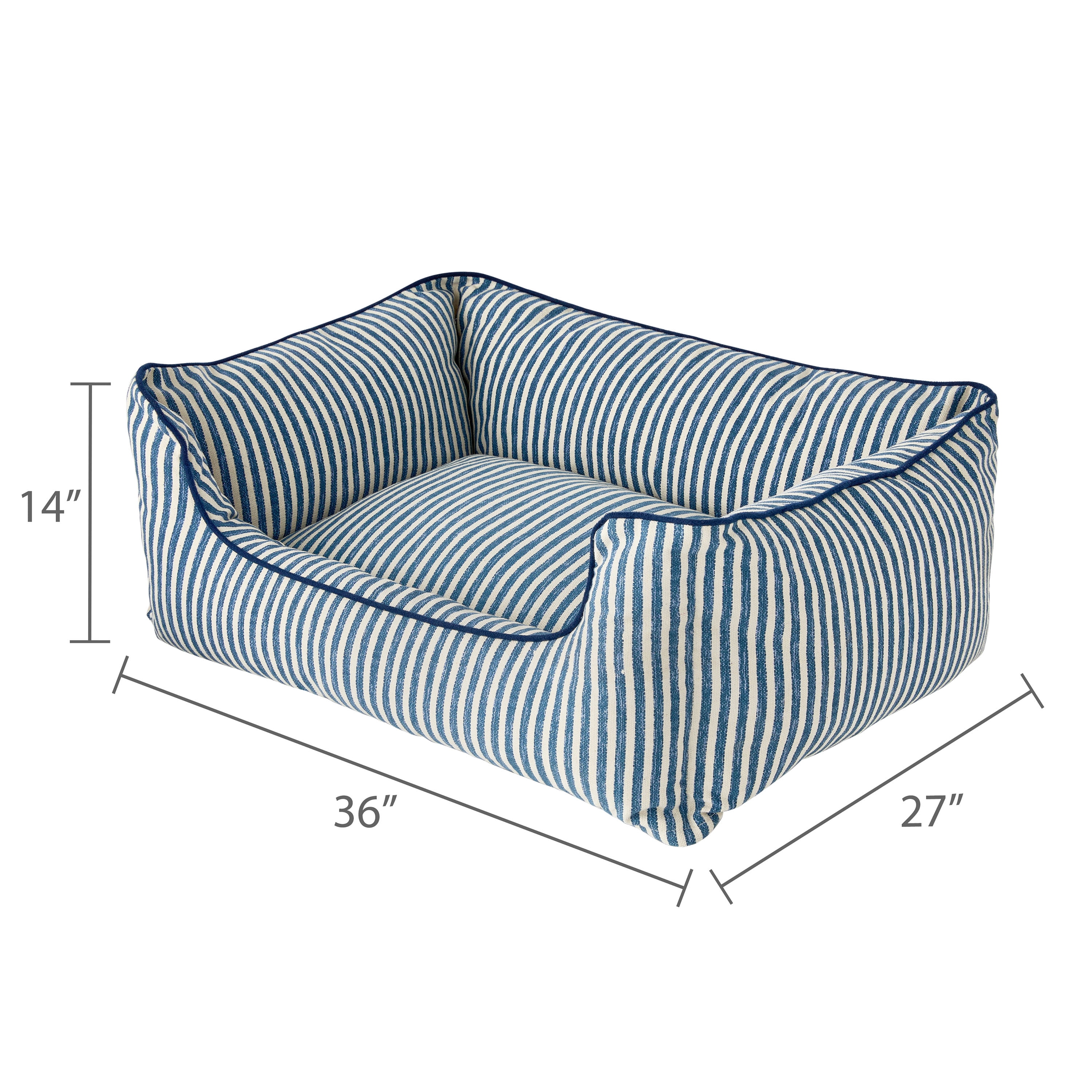 Vibrant Life Large High Wall Striped Dog Bed, Blue and Cream, 27" x 36"