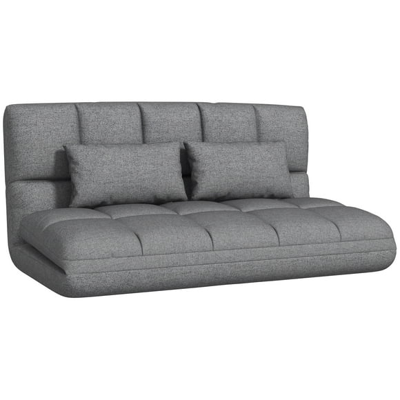 HOMCOM Adjustable Floor sofa Foldable Lazy Sofa Sleeper w/ 2 Pillows Grey