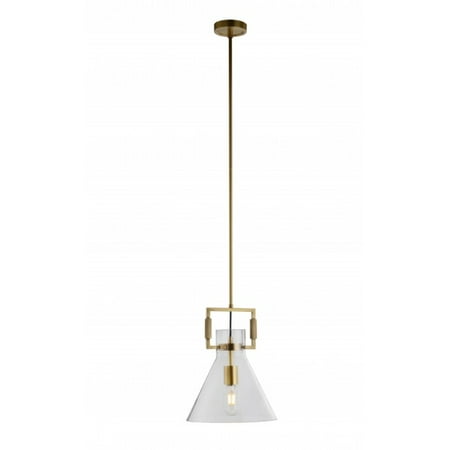 Bethel A BRASS METAL FRAME SINGLE PENDANT LIGHT WITH A CLEAR GLASS CONE SHADE