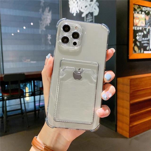 Clear Shockproof Wallet Card Holder Case For iPhone 13 12 11 Pro Max Case For iPhone X XS Max XR 7 8 Plus SE Soft Silicone Cover