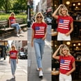 thumbnail image 3 of Shrysg Women's American Flag Patriotic Knit Sweater Tops Casual Loose Short Sleeve Lightweight Shirts Breathable Pullover for 4th of July Red, 3 of 6