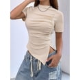 thumbnail image 4 of Y2k Women T Shirt Short Sleeve Crop Top Irregular Tees Skinny Tee Shirts Summer Tops Apricot L, 4 of 9