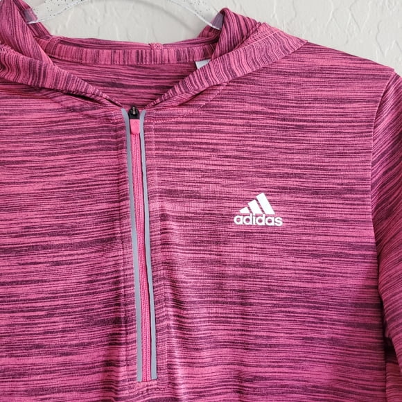 Adidas Ladies Climalite Three-Stripe Lightweight Quarter Zip Workout Exercise Hoodie (Small, Pink)
