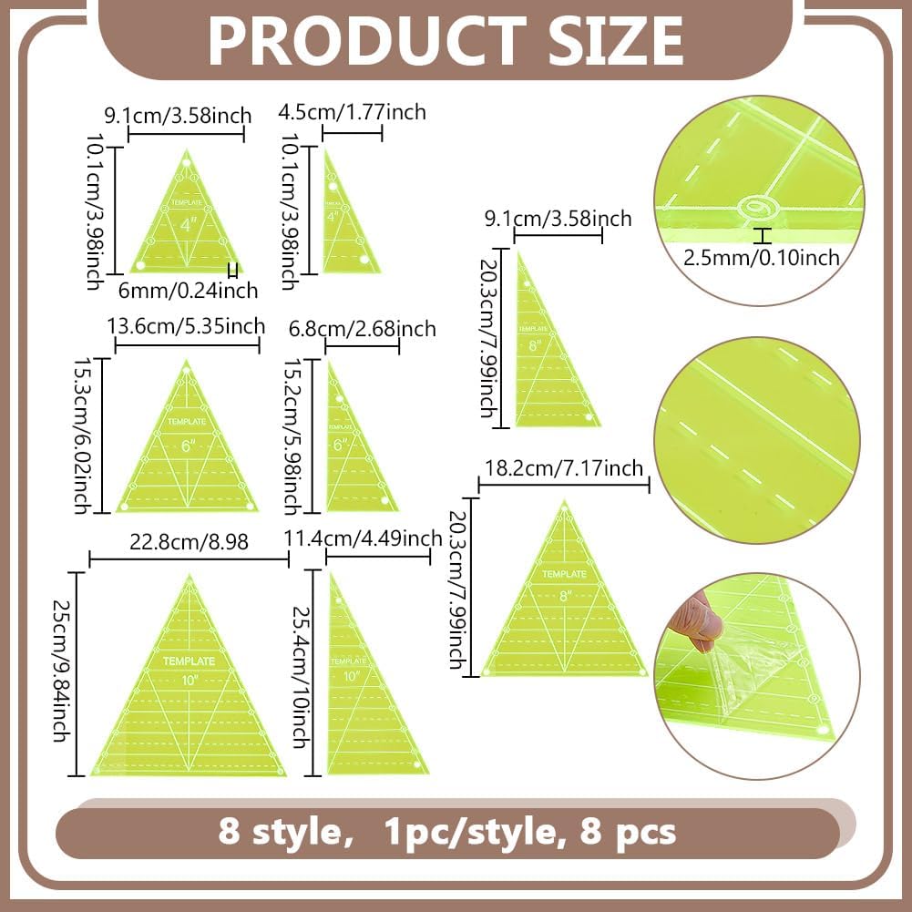 8 Pcs Triangle Quilting Template Triangle Rulers Quilting Transparent Acrylic T-Shirt Rulers Acrylic DIY Hand Patchwork Template