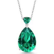 Gem Stone King 9.72 Cttw Pear Shape Green Nano Emerald Pendant Necklace for Women | 925 Sterling Silver | With 18 inch Silver Chain | Fine Jewelry Gifts for Her Mom Women Wife
