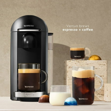 Nespresso - VertuoPlus Deluxe Black Bundle by Breville with Aeroccino3 - Piano Black