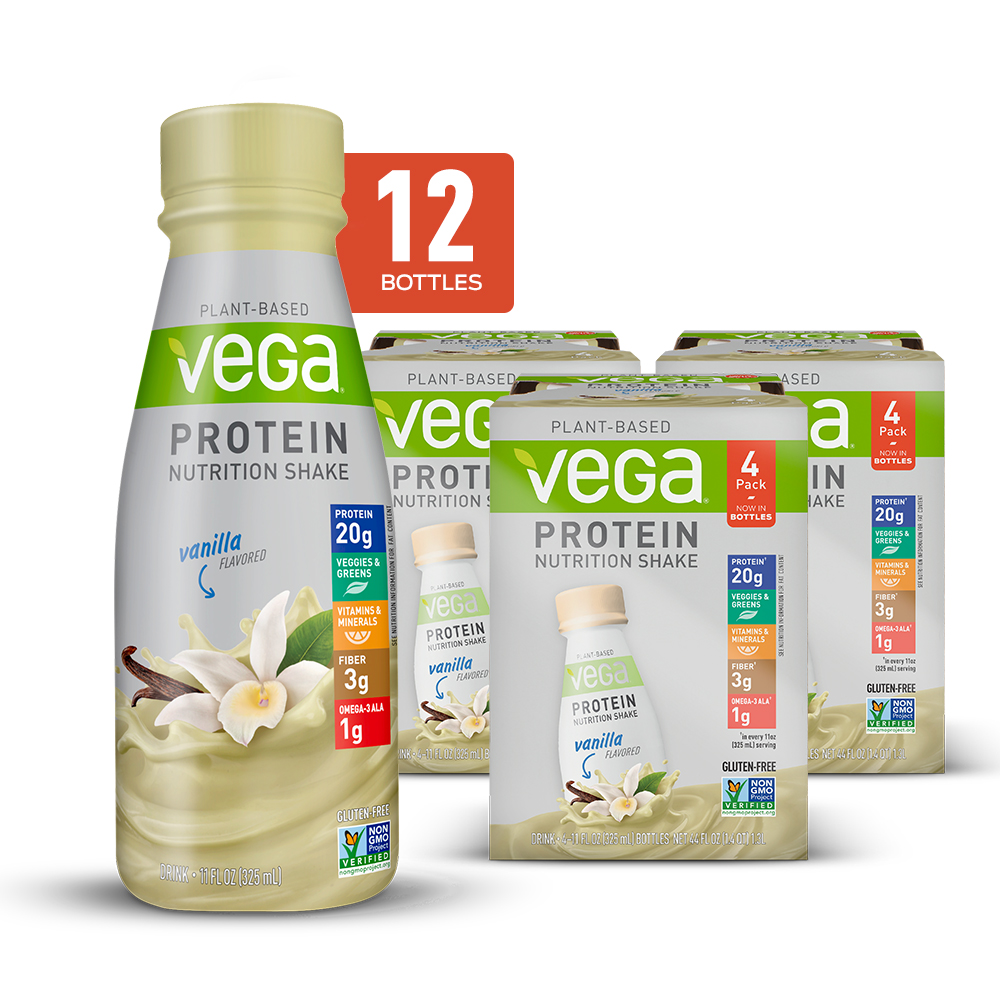 Vega Vegan Protein Nutrition Shake, Vanilla, 20g Protein, 11.0 Fl Oz, 12 Ct