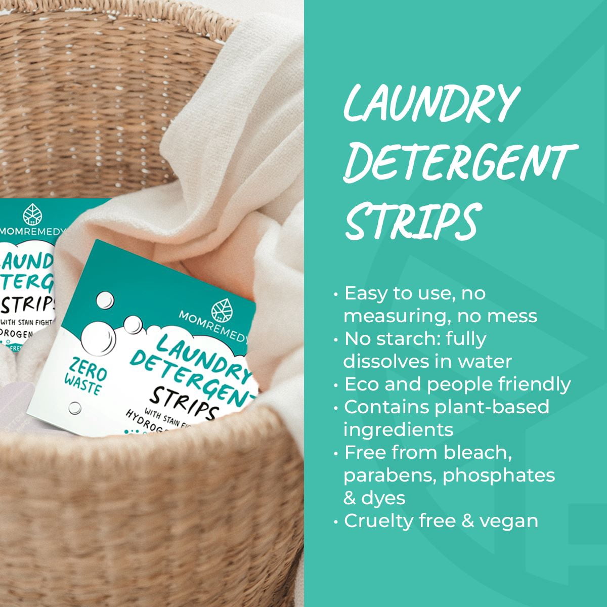 MomRemedy Zero Waste Laundry Detergent Sheets, Unscented, 60 Count