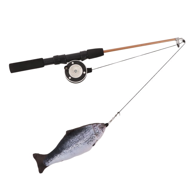 Retractable Cat Teaser Wand, Funny Easy To Grasp Adjustable Interactive Fishing Rod Skid Resistance Manually With Simulation Fish For Cats Carp + Fishing Rod,Salmon + Fishing Rod