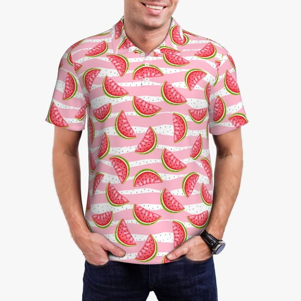 Balery Sweet Watermelon Camisa Polo de Hombre con Estampado, de Manga Corta y Tejido Medio, Camisa Tipo Golf Polo-Large
