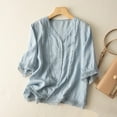 thumbnail image 3 of Fesfesfes Womens Tshirt Ladies Fashion Color Crochet Flower Half Sleeve Cotton Linen Casual Loose Shirt Short Sleeve T Shirts for Women 2XL(US:12), 3 of 7