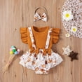 thumbnail image 2 of Ruyang Toddler Flower Romper Dress Knit Ribbed Stretchy Short Sleeve Lace Pleated Romper Clothes with Hairband Baby Girls, 2 of 9