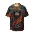 thumbnail image 4 of Balery Banana Leaf Meditating Gorilla Men's Casual Button Down Shirt Short Sleeve Textured Summer Cuban Beach Shirts-X-Large, 4 of 7
