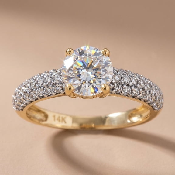 Vinali Solid 14K Yellow Gold Noble Round CZ Engagement Ring for Women Size 5