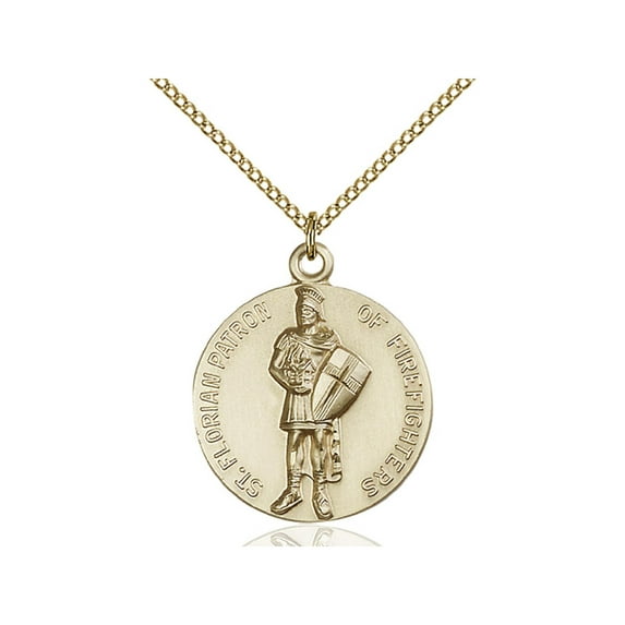 Gold Filled St. Florain Pendant 1 x 7/8 inches with Gold Filled Lite Curb Chain