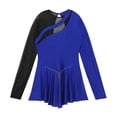 thumbnail image 6 of Kaerm Womens Sparkling Rhinestone Figure Skating Dance Dress Leotard Long Sleeve Lyrical Dresses Royal Blue&Black XL, 6 of 7