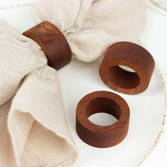 Efavormart 4 Pack | 1.75" Cinnamon Brown Hardwood Napkin Ring Wood Slices, Boho Rustic Farmhouse Napkin Holders