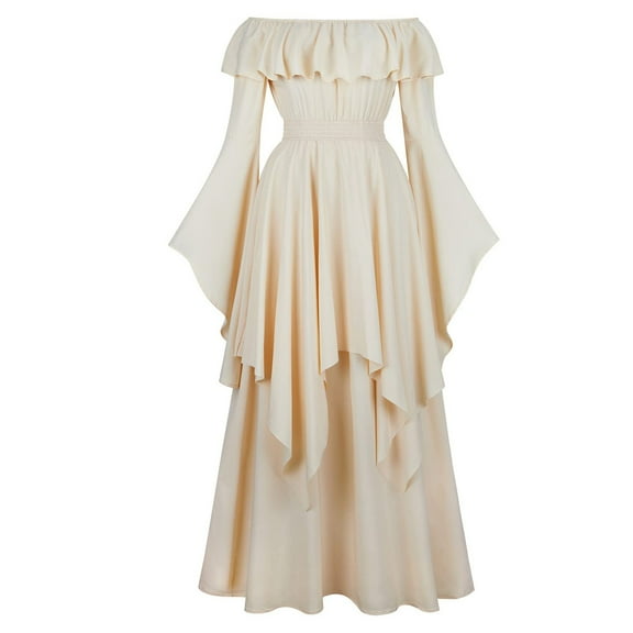 NSLGXD Women Renaissance Dress Costume Off Shoulder Long Bell Sleeve High Low Dresses Medieval Costume Women Renaissance Costume for Women Dresses