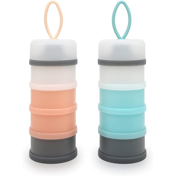 Baby Formula Dispenser, Portable Milk Powder Dispenser Container, Baby Feeding Travel Storage Container, Non-Spill Stackable Baby Snack Storage Container, BPA Free, 4 Compartments, 2 Packs