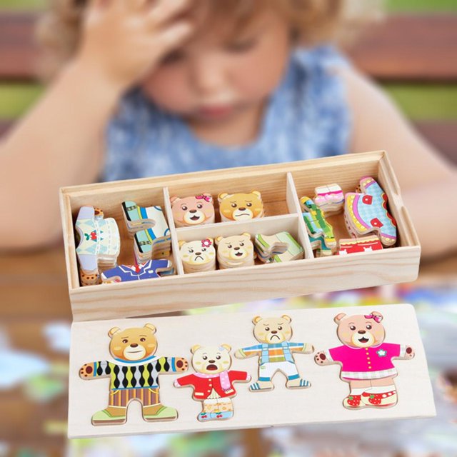 Rompecabezas de ropa de conejo de oso con caja de almacenamiento, rompecabezas, juguetes para , 6 estilos diferentes Soportar CUTICAT Puzzle de Vestir
