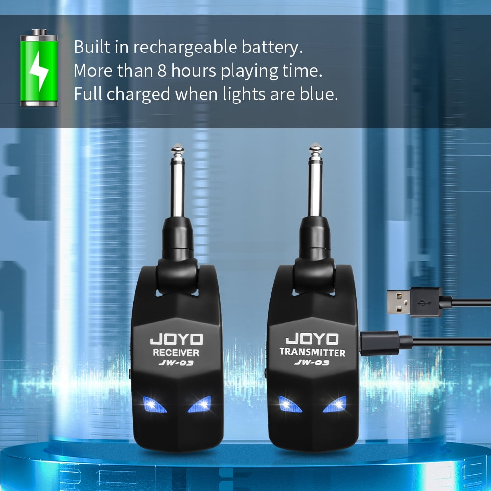 JOYO JW-03 Rugged ABS Wireless Guitar Transmitter Receiver System, 2.4GHz 4 Channels Rechargeable, 220° Rotatable Plug for Live Performance
