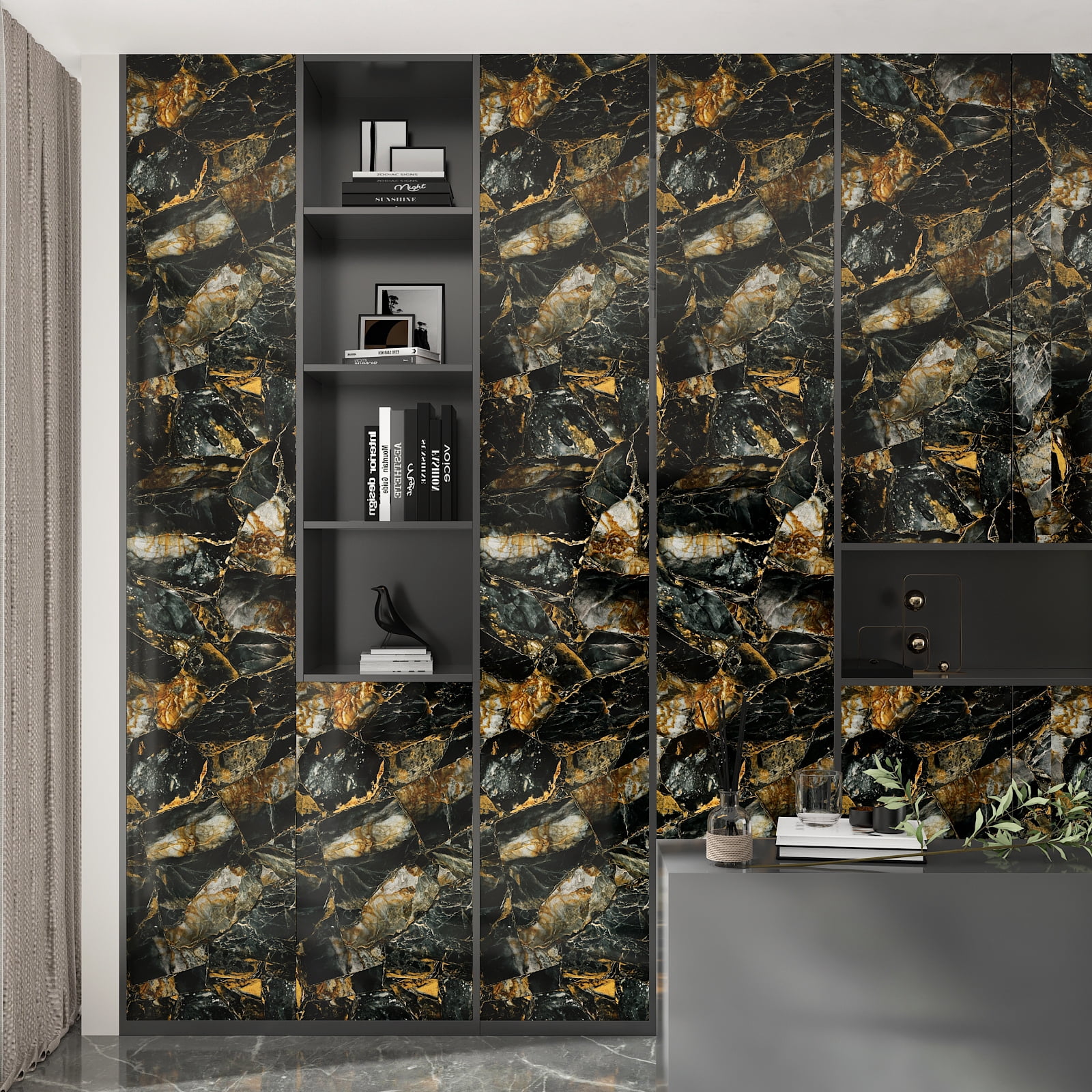 CHIHUT Black Gold Mable Peel and Stick Countertop 17.7"x236" Self Adhesive Marble Wallpaper Waterproof