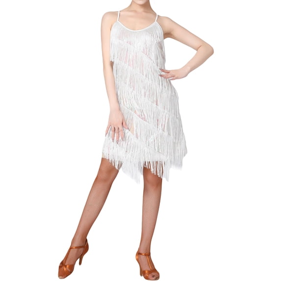 Coduop Womens Tassel Sequin Dress Spaghetti Strap Backless Mini Dress Sparkly Party Dresses